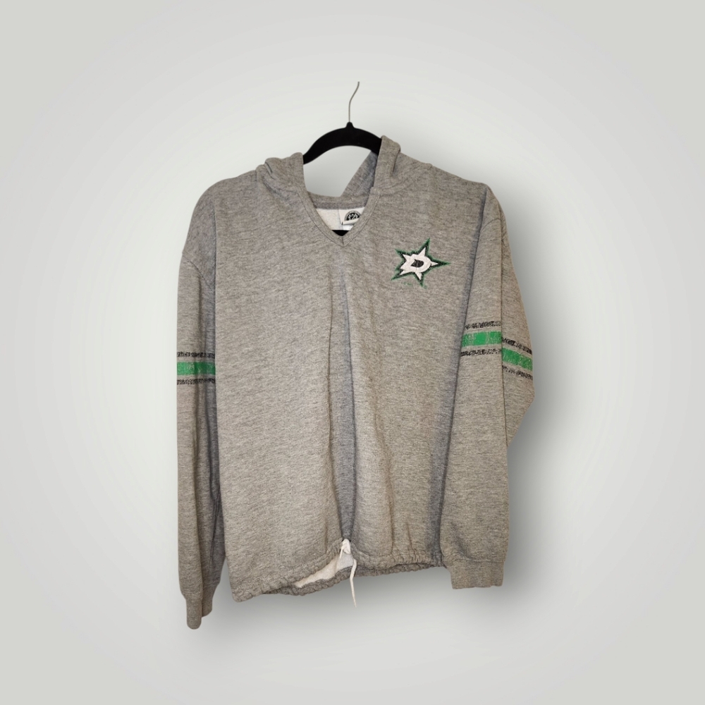 NHL Dallas Stars Gray Hoodie with Green Star Logo pullover size 12 14 Large